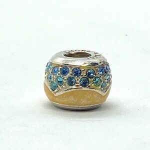 Amore & Baci 925 Italy Blue Swarovski Crystal & Yellow Enamel Charm Bead